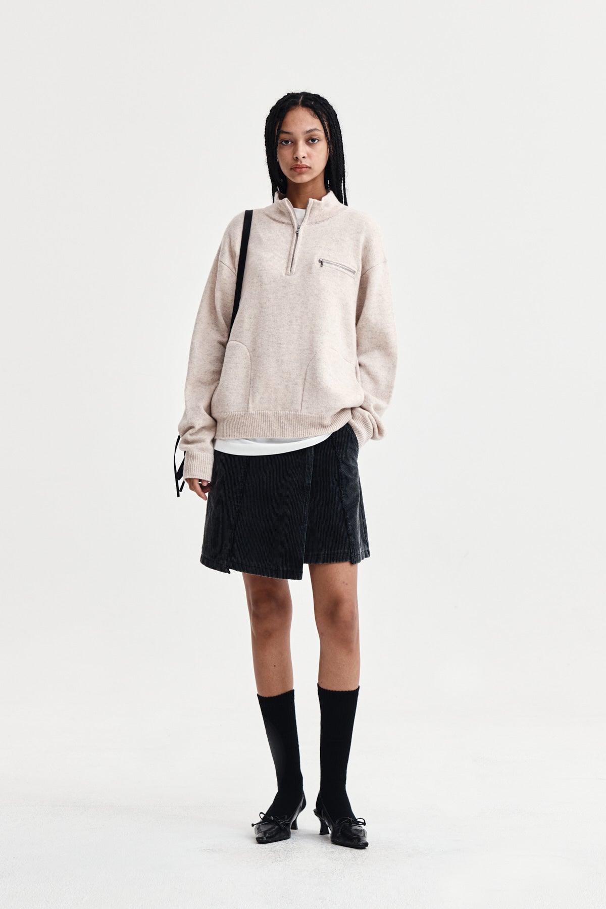 Matin Kim - Back Logo Half Knit Zip Up Pullover (Light Beige) product image 9 | TRAB K-Fashion Australia