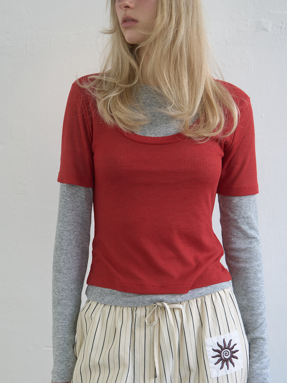 Kijun - Layered Jersey Top (Red) product image 5 | TRAB K-Fashion Australia