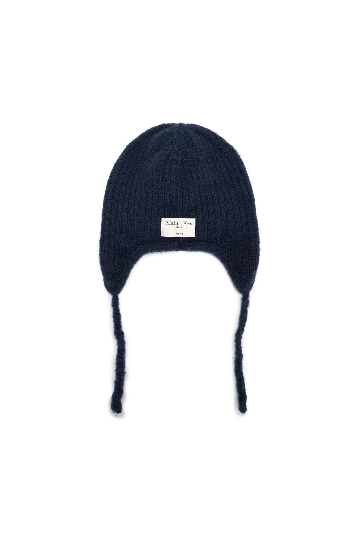 Matin Kim - Label Point Cable Earflap Beanie (Navy) product image 4 | TRAB K-Fashion Australia