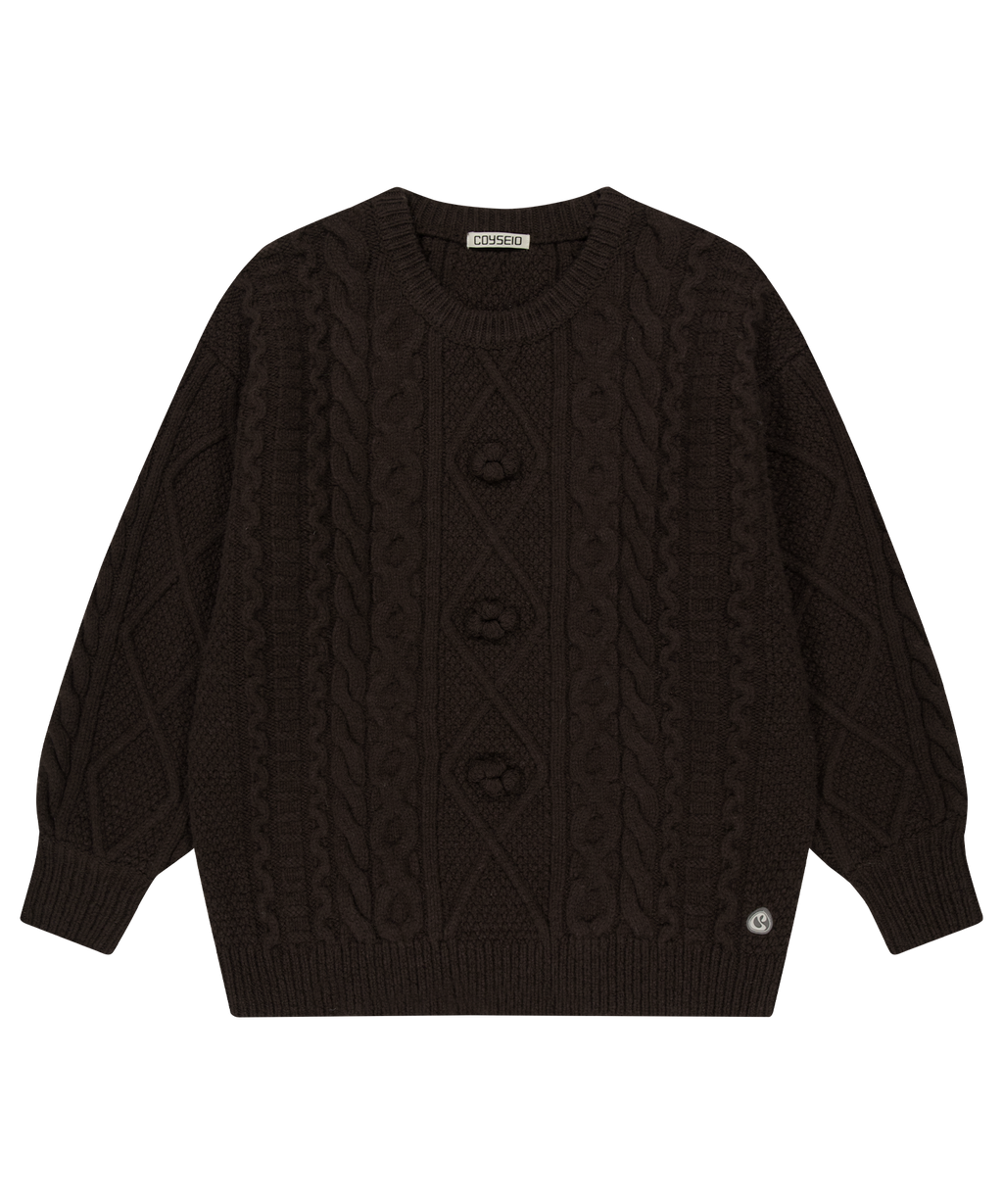 Coyseio - Pompom Cable Knit (Brown) product image 1 | TRAB K-Fashion Australia