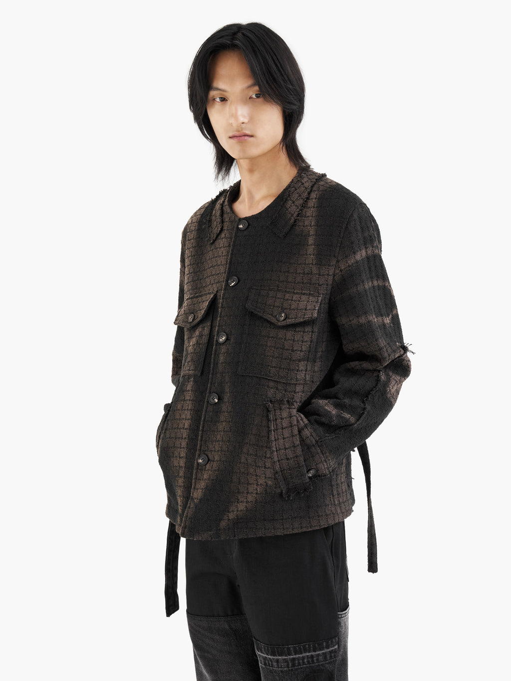 Jiyong Kim - Sun-Bleached Collarless Tweed Jacket (Black) product image 2 | TRAB K-Fashion Australia
