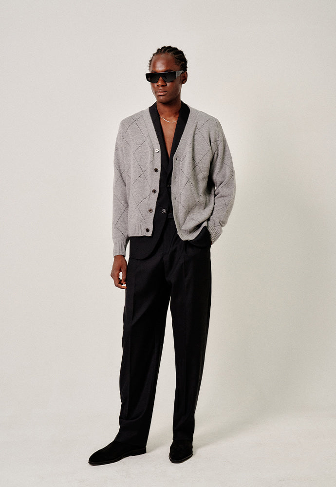 Tonywack - Slashed Argyle Cashmere Cardigan (Grey) product image 3 | TRAB K-Fashion Australia