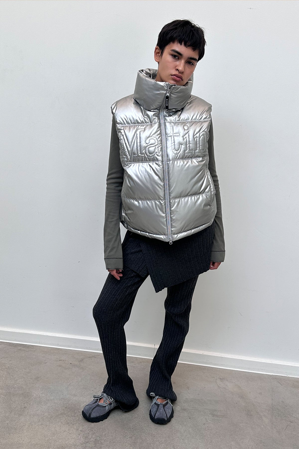 Matin Kim - Layered Knit Boots Cut Pants (Charcoal) product image 6 | TRAB K-Fashion Australia