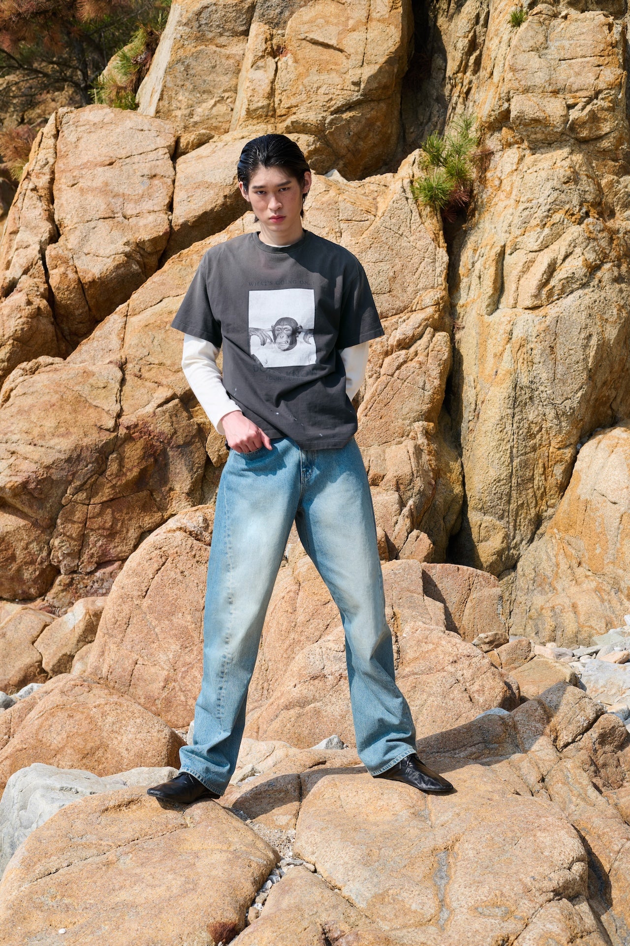 STU - Monkey T-shirt (Charcoal) product image 1 | TRAB K-Fashion Australia