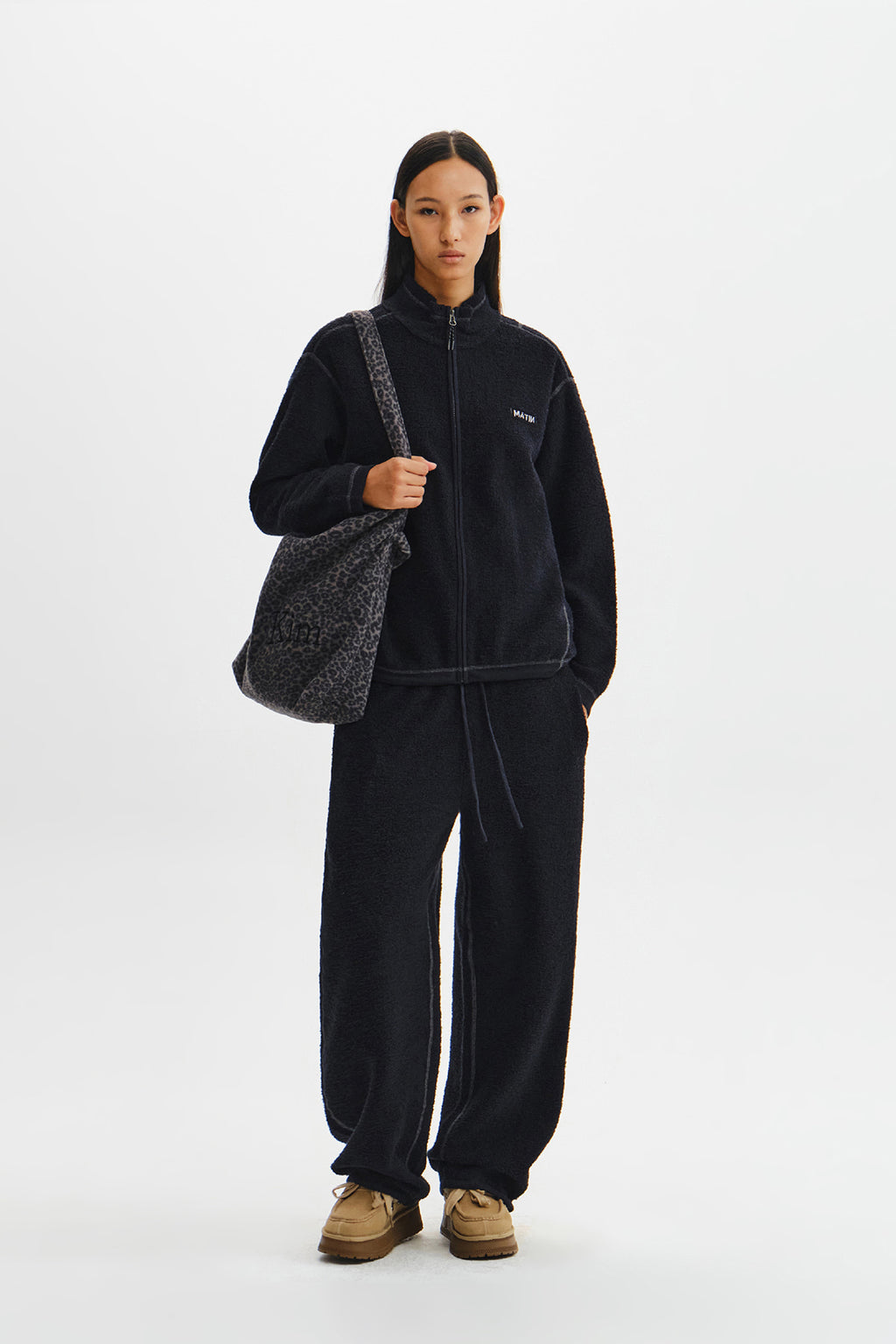 Matin Kim - Boucle Texture Knit Zip Up (Dark Navy) product image 11 | TRAB K-Fashion Australia