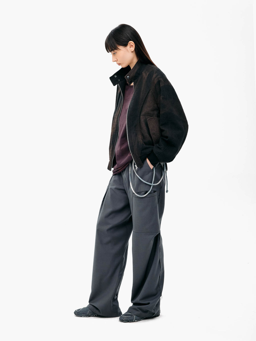 Jiyong Kim - Raw Edged 3D Pocket Trousers (Grey) product image 2 | TRAB K-Fashion Australia