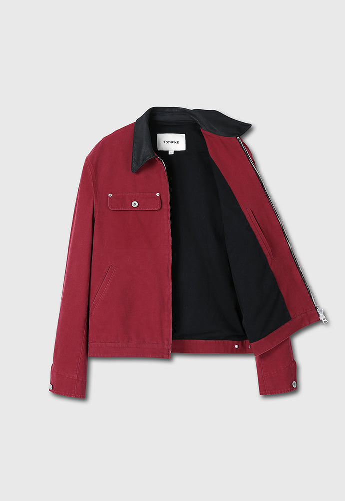 Tonywack - Leather Collar Garment-Washed Rivet Work Jacket (Red) product image 8 | TRAB K-Fashion Australia