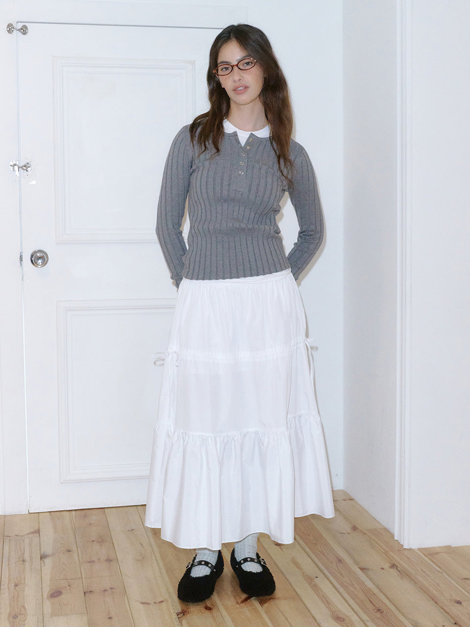 Kijun - Henry Neck Knit Top (Melange Grey) product image 3 | TRAB K-Fashion Australia
