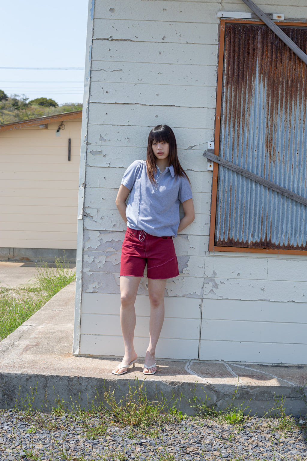 Matin Kim - Cut Line Point Denim Shorts (Red) product image 12 | TRAB K-Fashion Australia