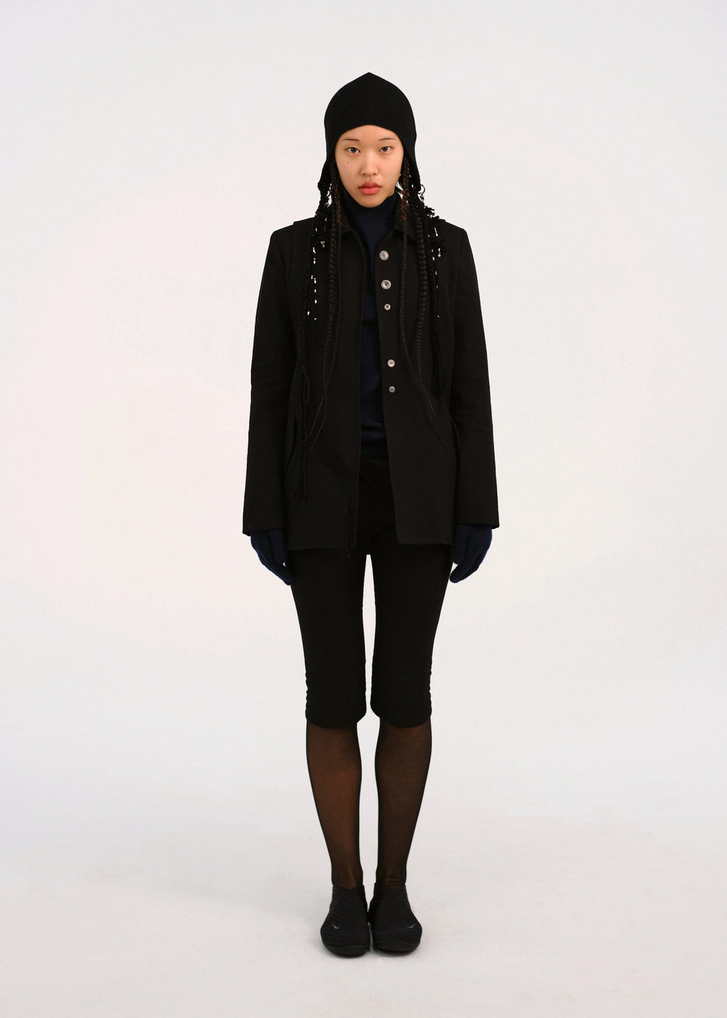 Hyein Seo - Silver Button Jacket w/ Hood Muffler (Black) product image 1 | TRAB K-Fashion Australia