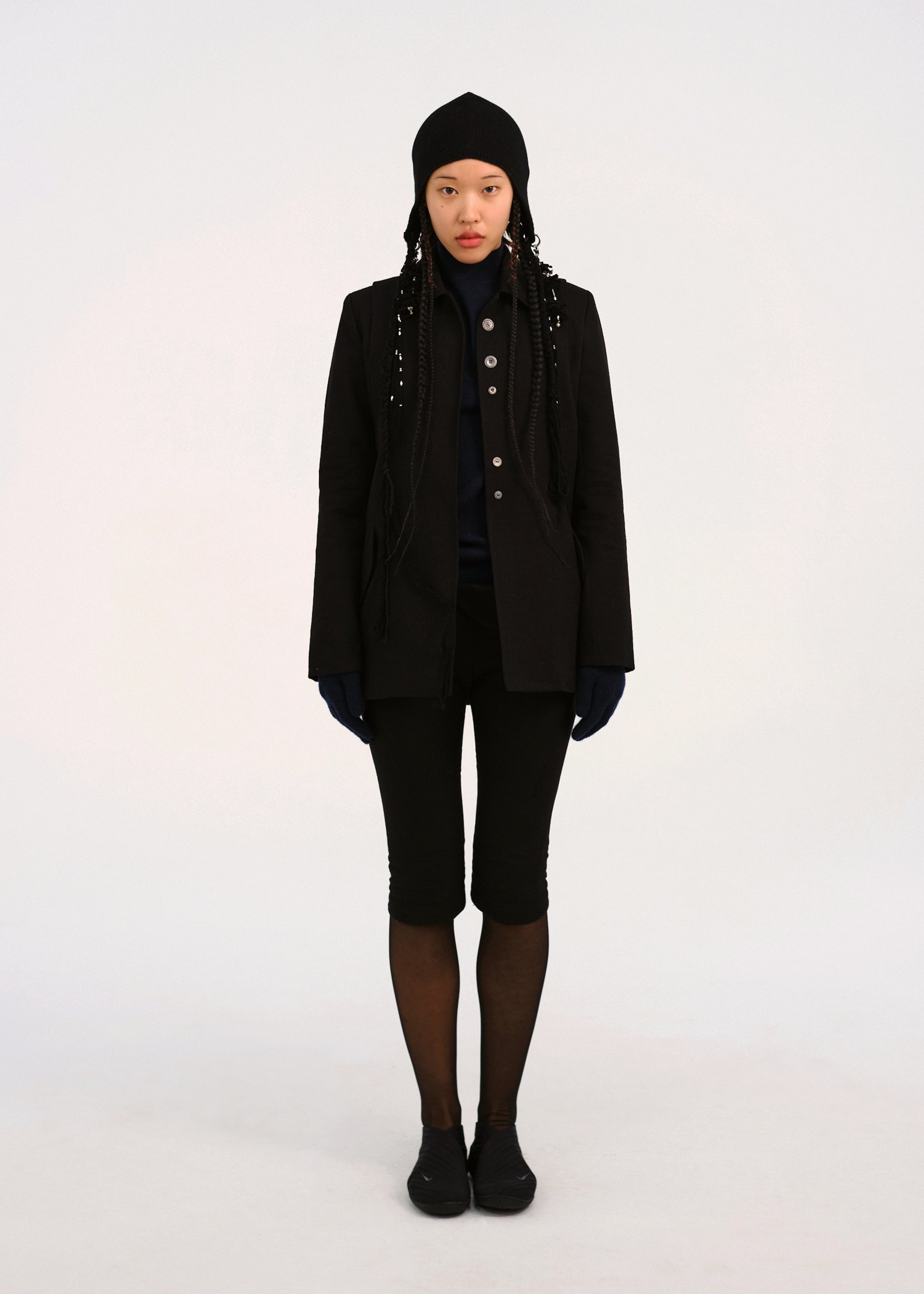 Hyein Seo - Silver Button Jacket w/ Hood Muffler (Black) product image 1 | TRAB K-Fashion Australia