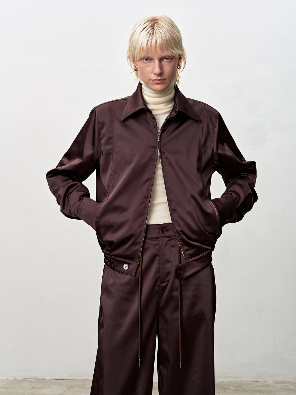 Tonywack - Silky Zippered Blouson Jacket (Brown) product image 6 | TRAB K-Fashion Australia