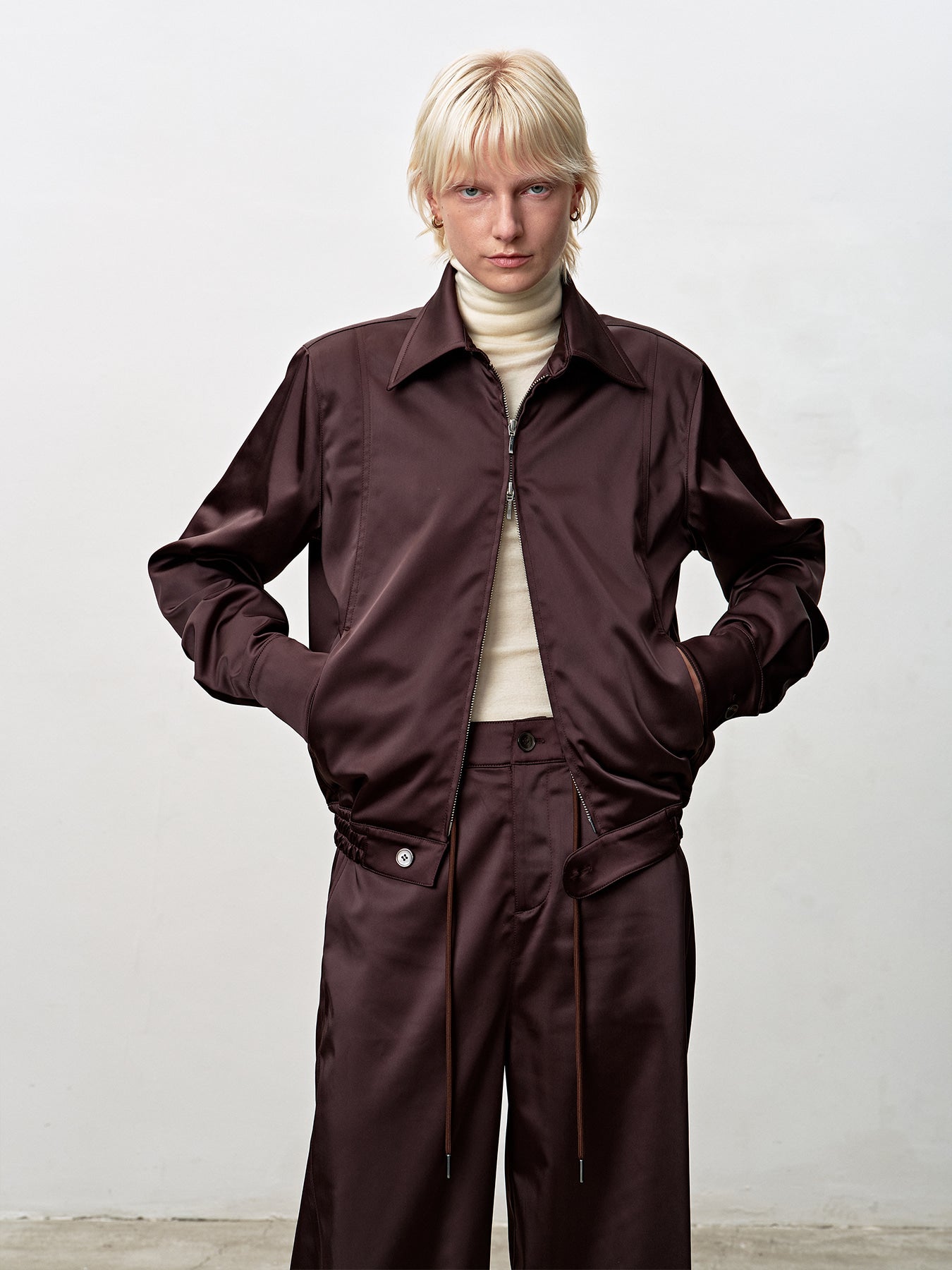 Tonywack - Silky Zippered Blouson Jacket (Brown) product image 6 | TRAB K-Fashion Australia