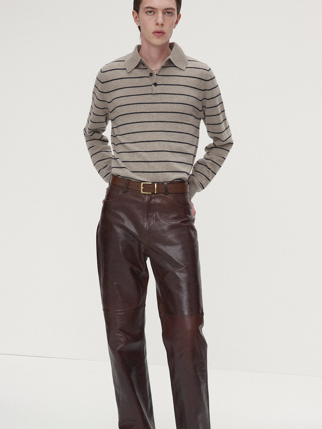 Tonywack - Super Fine Wool Stripe Polo Knit (Beige/Navy) product image 3 | TRAB K-Fashion Australia