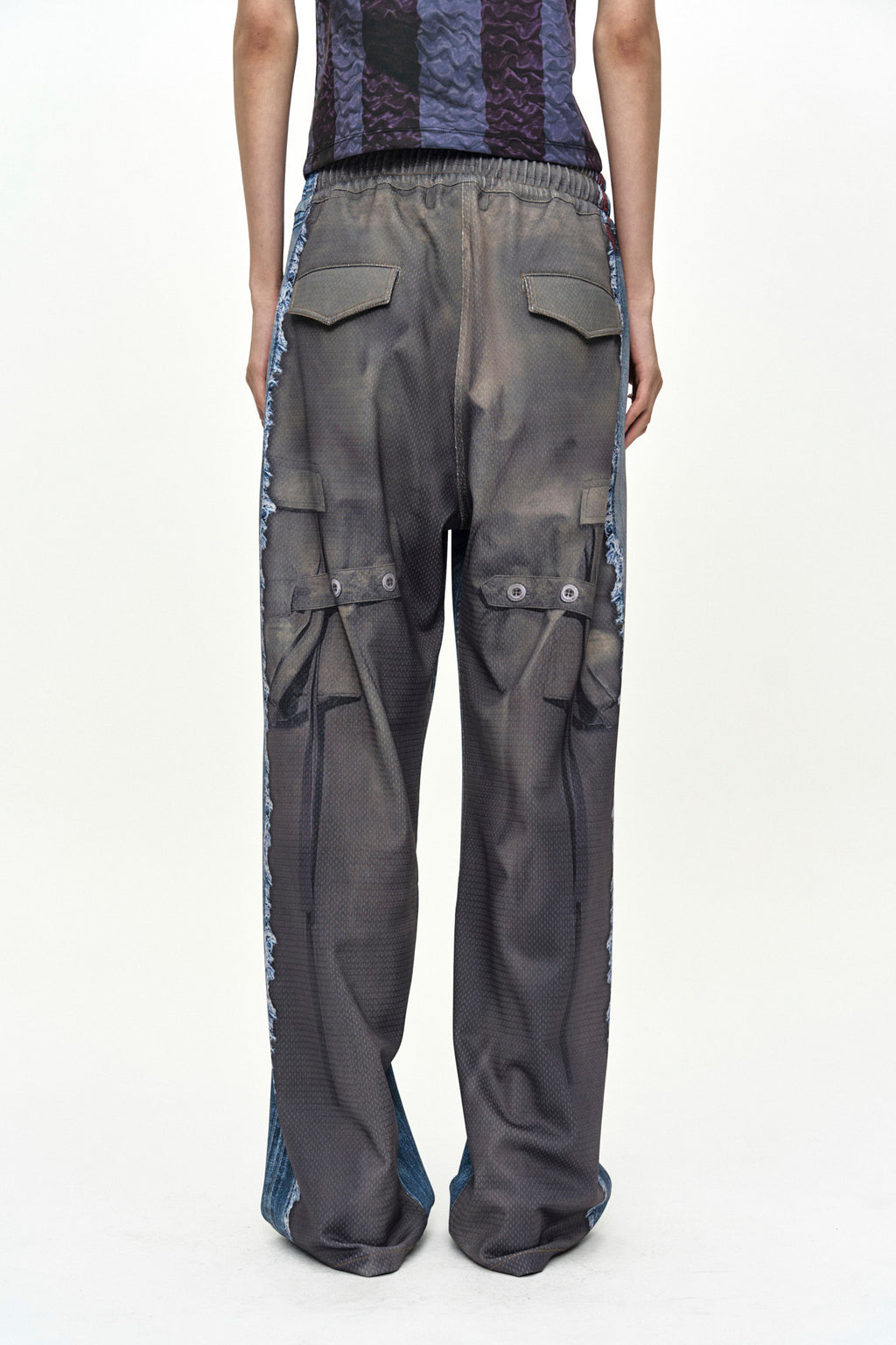 Andersson Bell - [Pre-Order – Ships September 7] Denim & Cargo Trompe L'oeil Mesh Pants (Mid Blue/Khaki) product image 7 | TRAB K-Fashion Australia