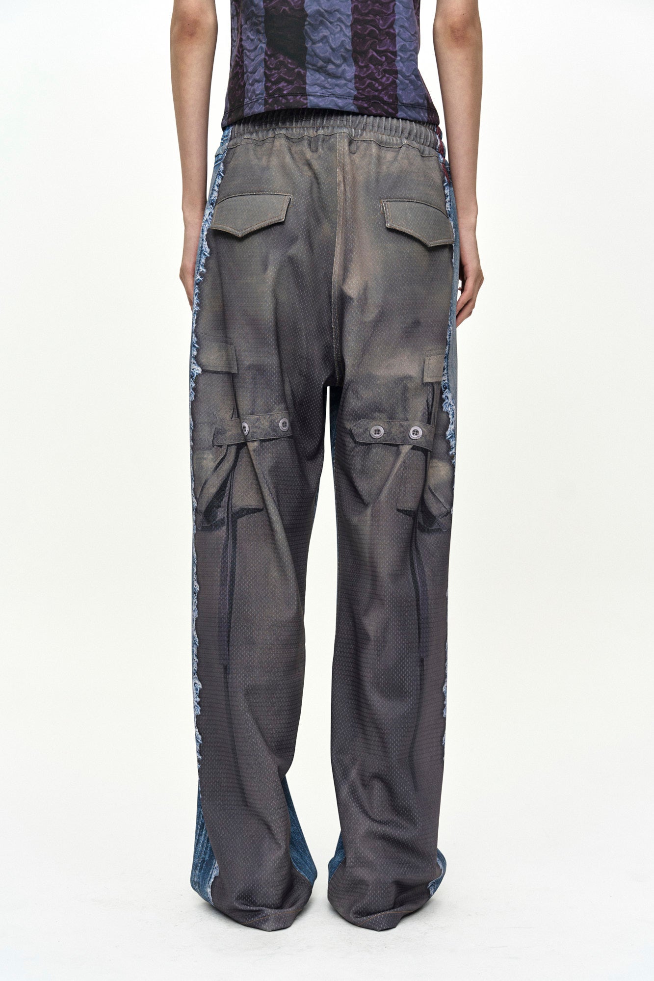 Andersson Bell - [Pre-Order – Ships September 7] Denim & Cargo Trompe L'oeil Mesh Pants (Mid Blue/Khaki) product image 7 | TRAB K-Fashion Australia