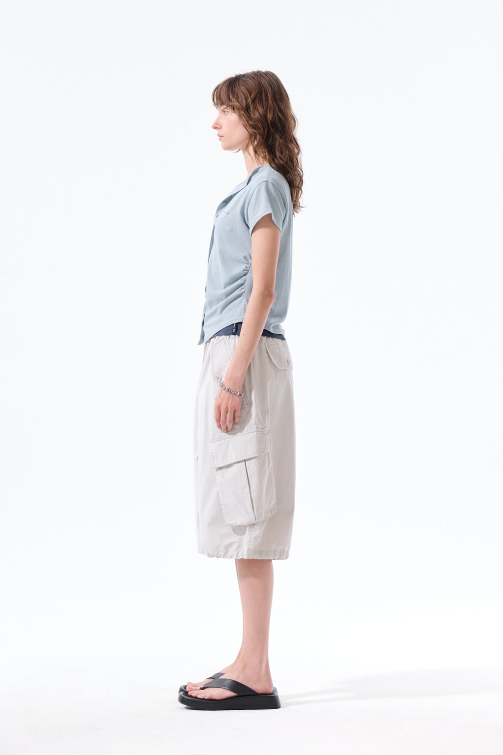 Matin Kim - Washed Cotton Patch Pocket Bermuda Pants (Light Grey) product image 7 | TRAB K-Fashion Australia