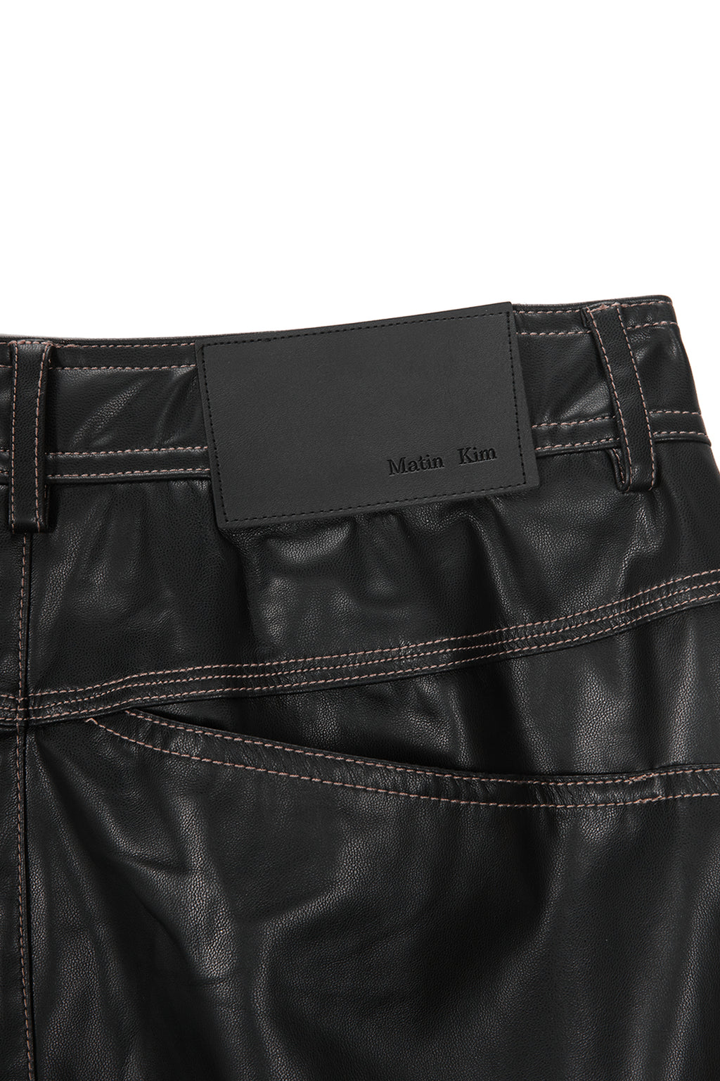 Matin Kim - Waist Unbalanced Leather Pants (Black) product image 4 | TRAB K-Fashion Australia