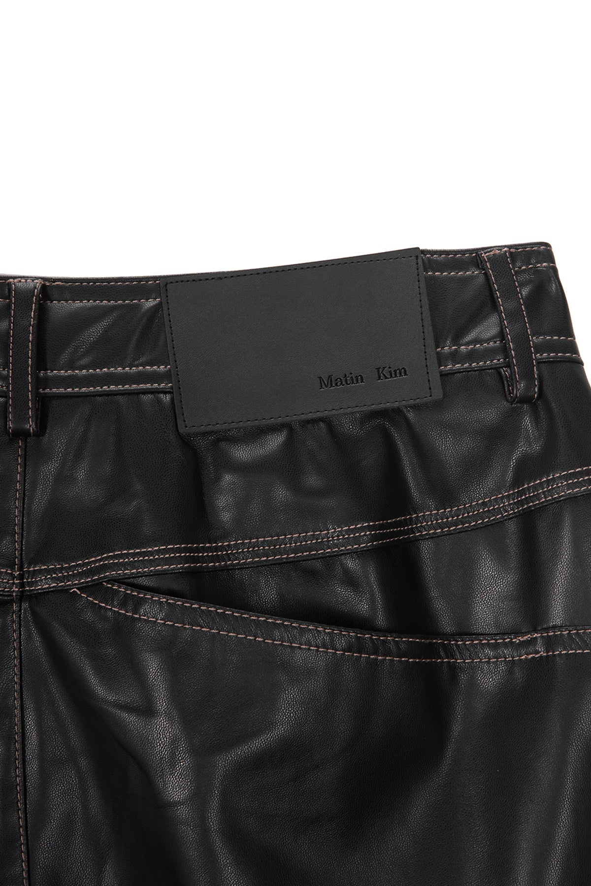 Matin Kim - Waist Unbalanced Leather Pants (Black) product image 4 | TRAB K-Fashion Australia