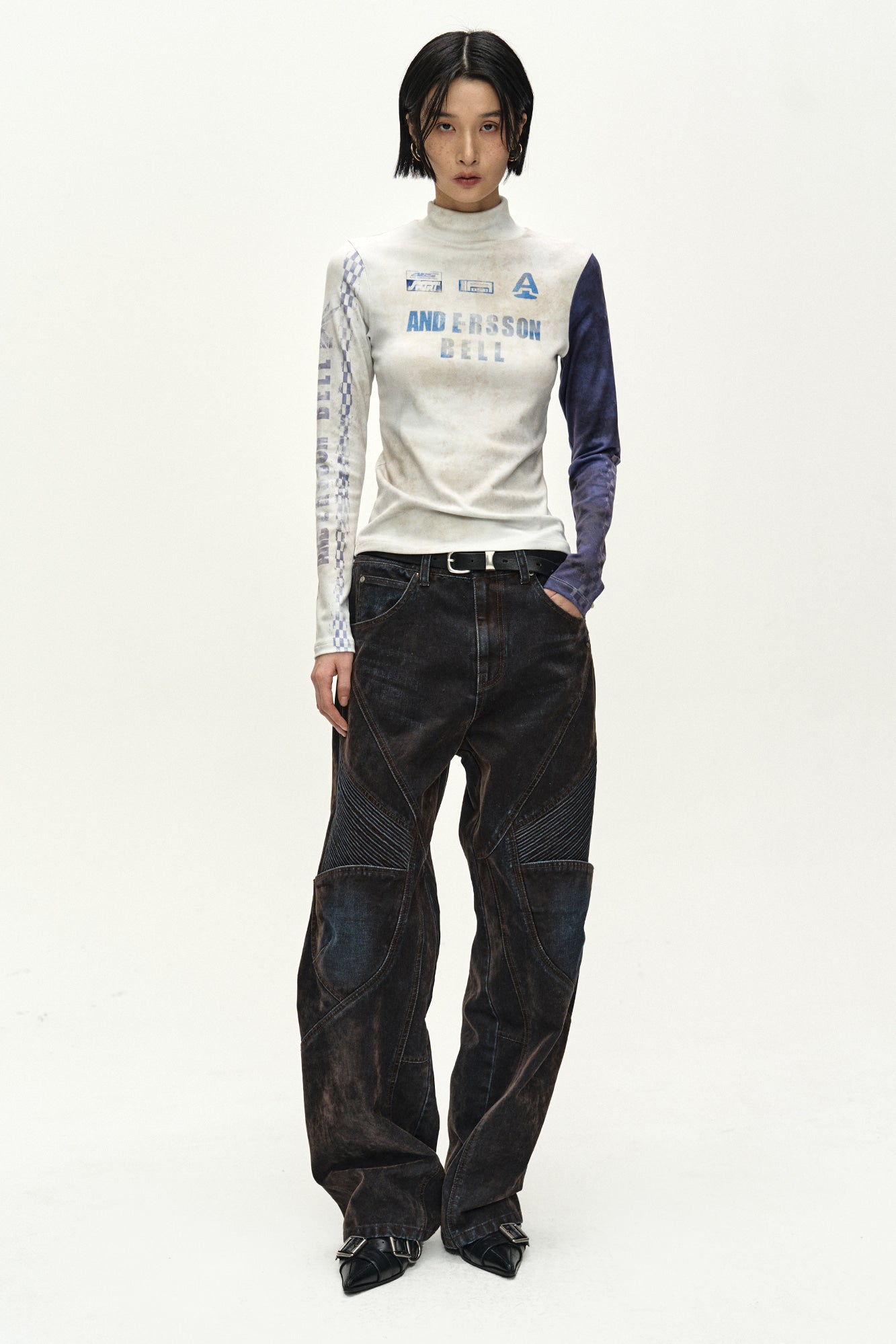 Andersson Bell - Unisex Rodeo Biker Wide-Leg Jeans (brown/blue) (Brown/Blue) product image 11 | TRAB K-Fashion Australia