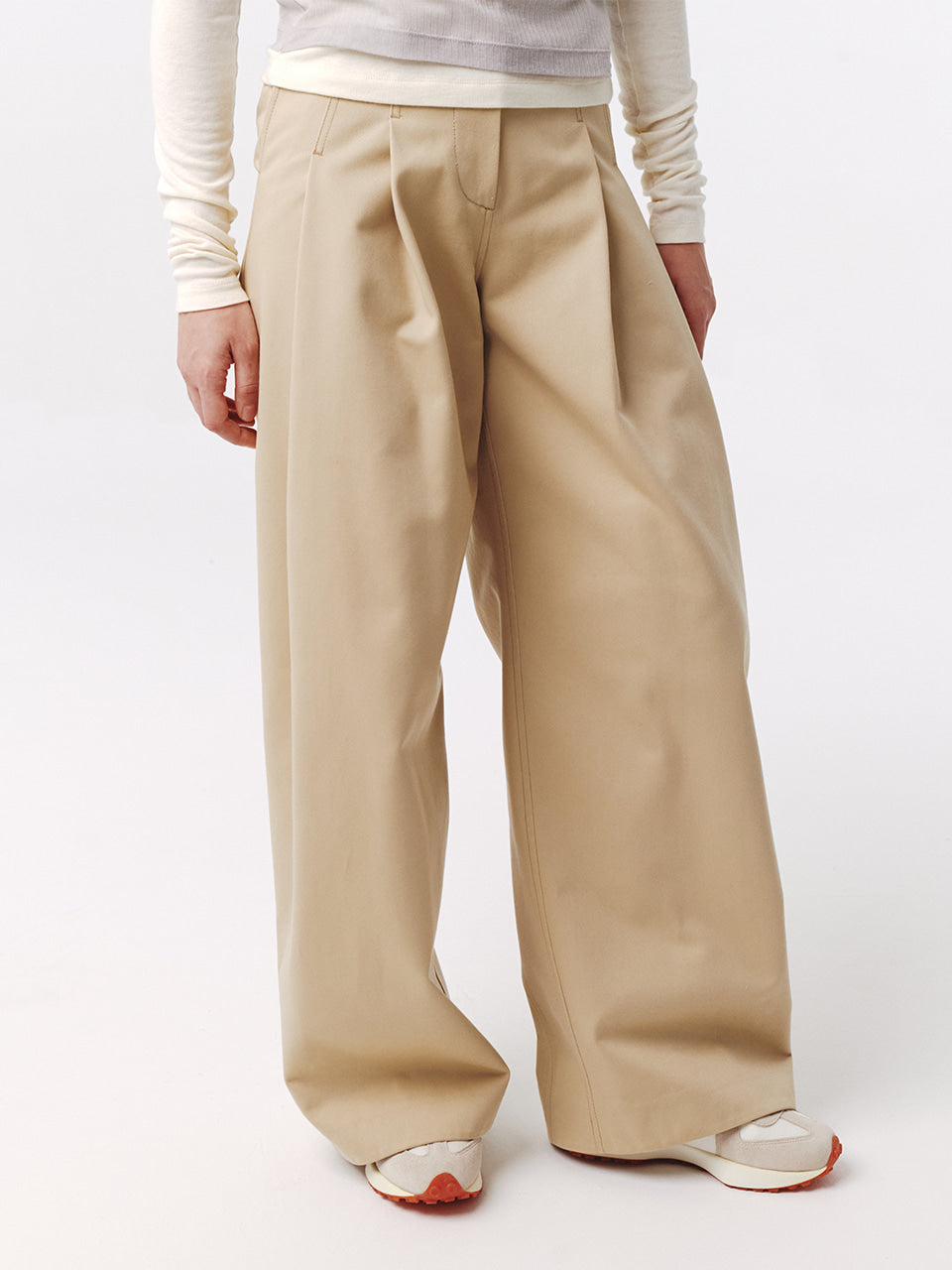Kijun - Curved Seam Wide Pants (Beige) product image 6 | TRAB K-Fashion Australia