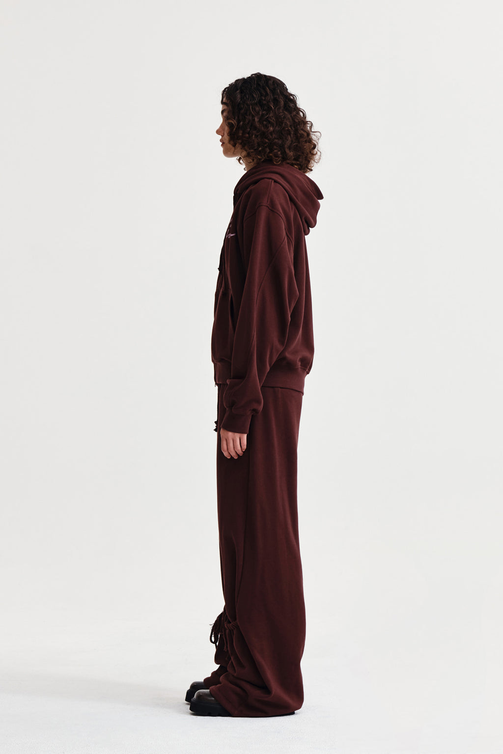 Matin Kim - Drawstring Point Zip Up Hoody (Burgundy) product image 6 | TRAB K-Fashion Australia