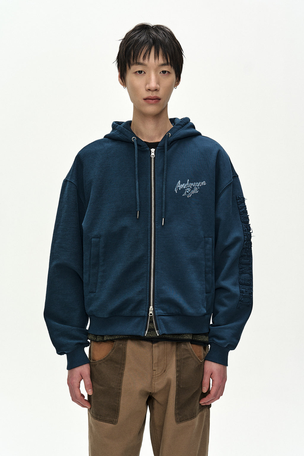Andersson Bell - (essential) Unisex Patchwork Liquid Logo Hood Zip-Up (deep Blue) (Deep Blue) product image 4 | TRAB K-Fashion Australia