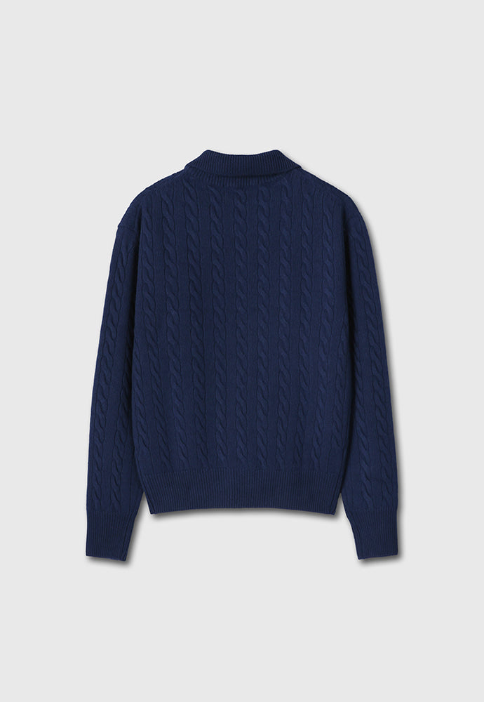 Tonywack - Super Fine Wool Cable Knit Zip-Up (Navy Blue) product image 8 | TRAB K-Fashion Australia