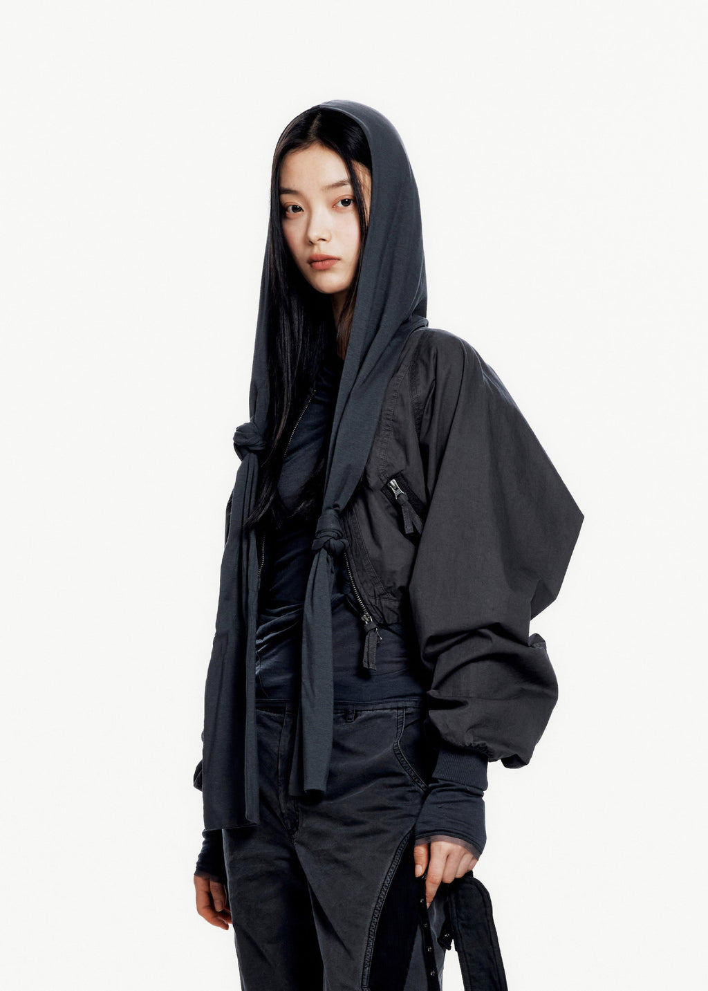 Hyein Seo - Cotton Bolero Jacket w/ Hoodie (Charcoal) product image 1 | TRAB K-Fashion Australia
