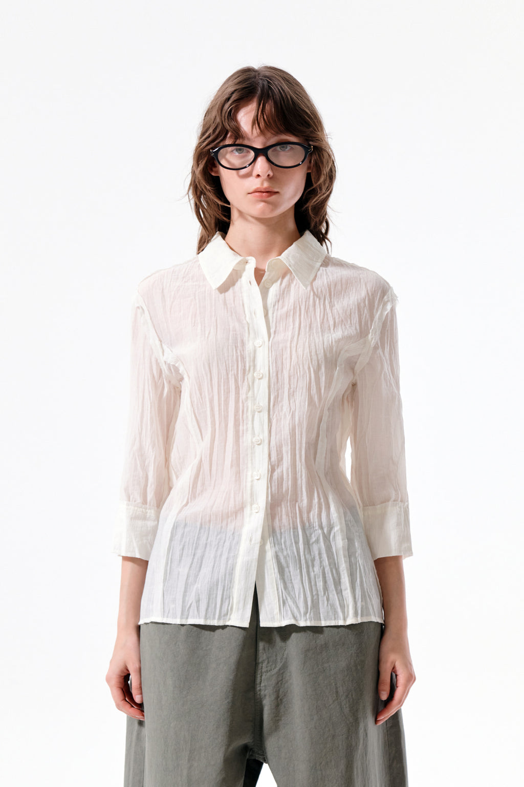 Matin Kim - Raw Edge Crinkle Blouse (Cream) product image 6 | TRAB K-Fashion Australia