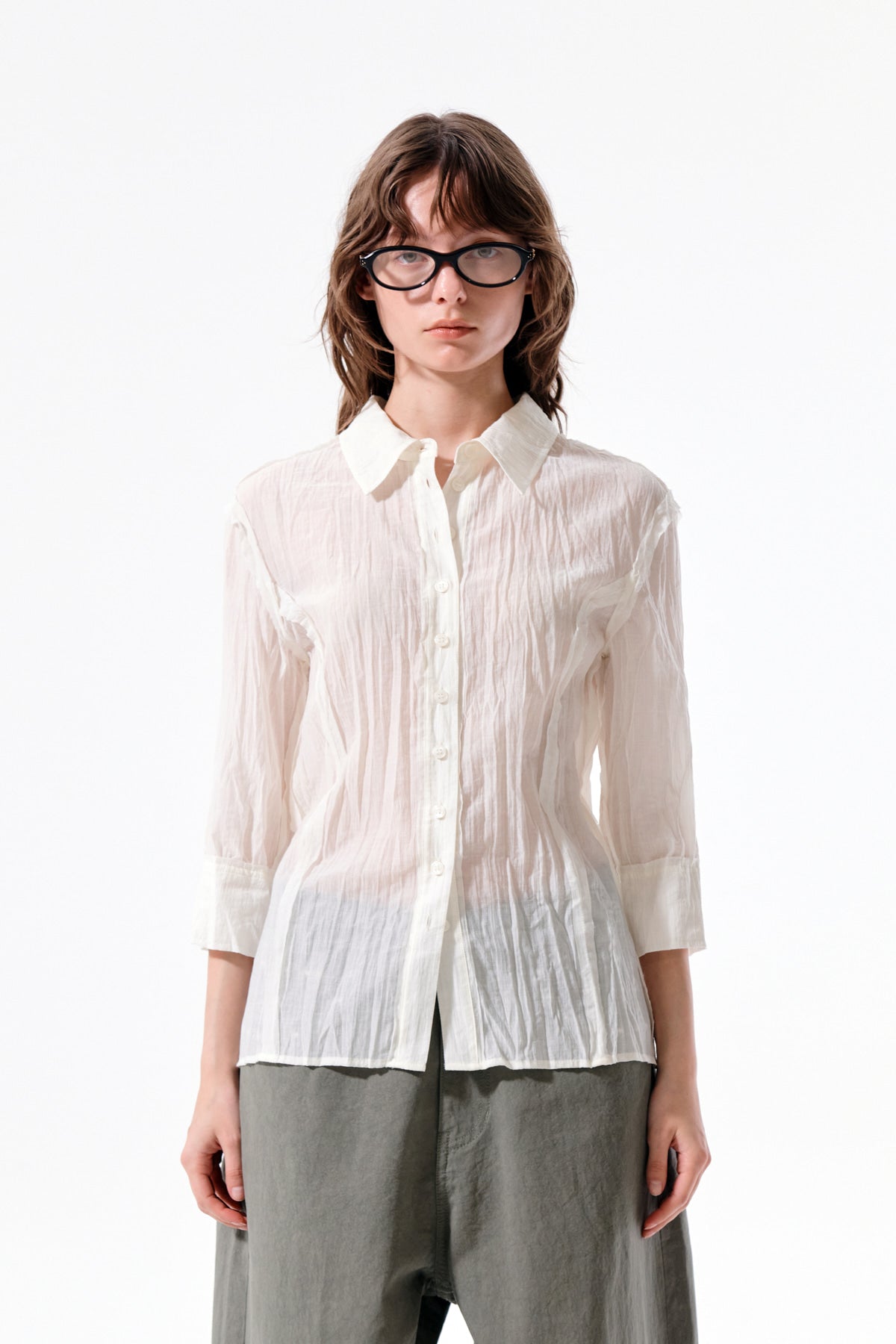 Matin Kim - Raw Edge Crinkle Blouse (Cream) product image 6 | TRAB K-Fashion Australia