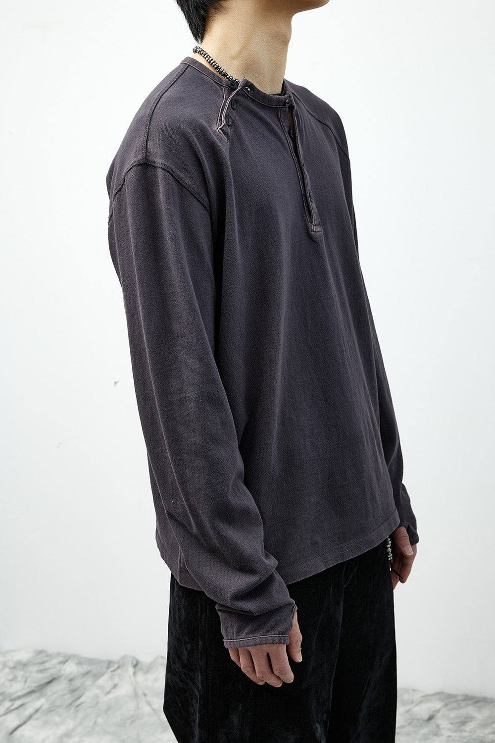 Hatchingroom - Double Henley Neck Tee Bleached Blue (Charcoal) product image 12 | TRAB K-Fashion Australia
