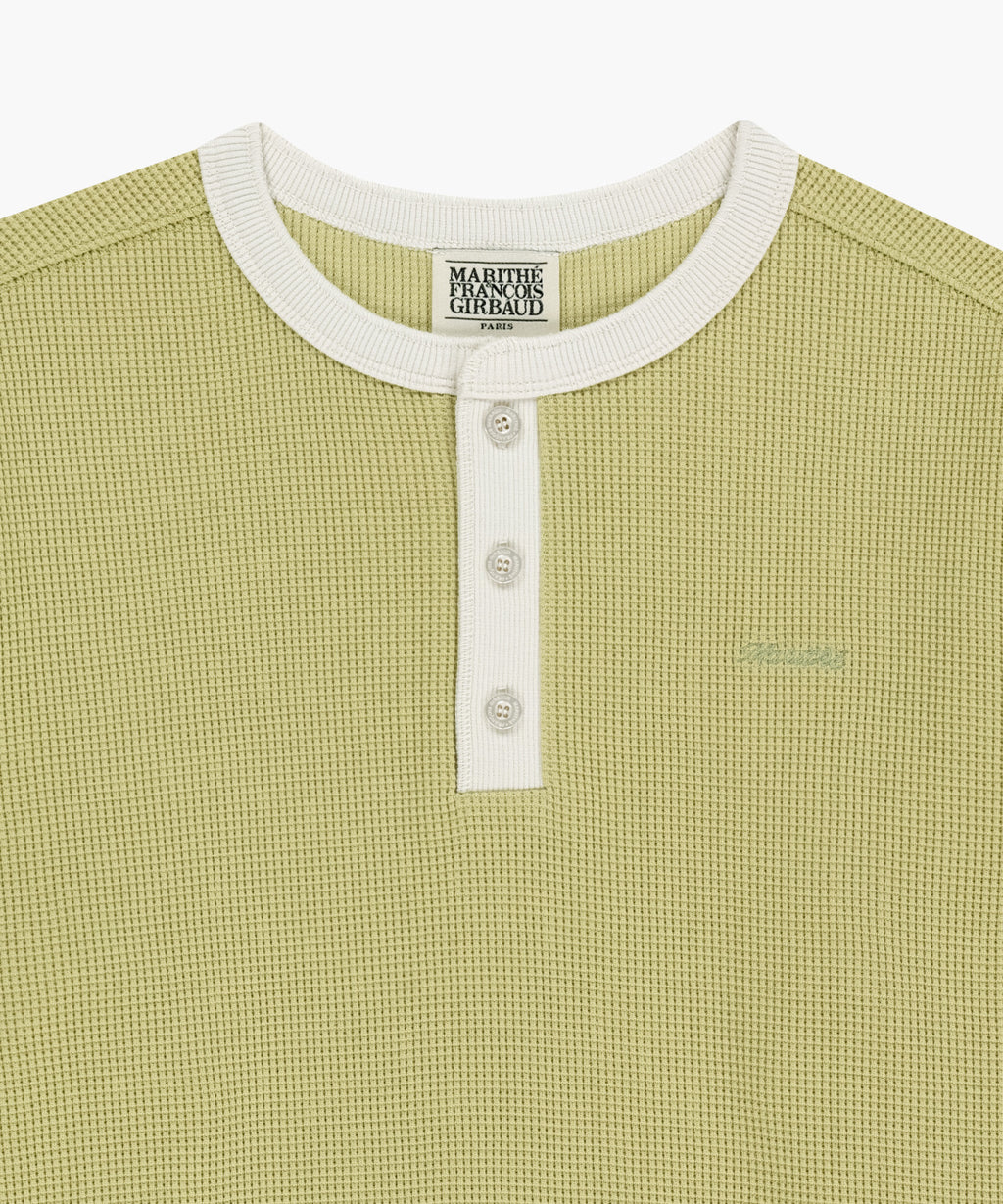 Marithe & Francois Girbaud - Waffle Henley Neck Sweatshirt (Light Olive) product image 3 | TRAB K-Fashion Australia