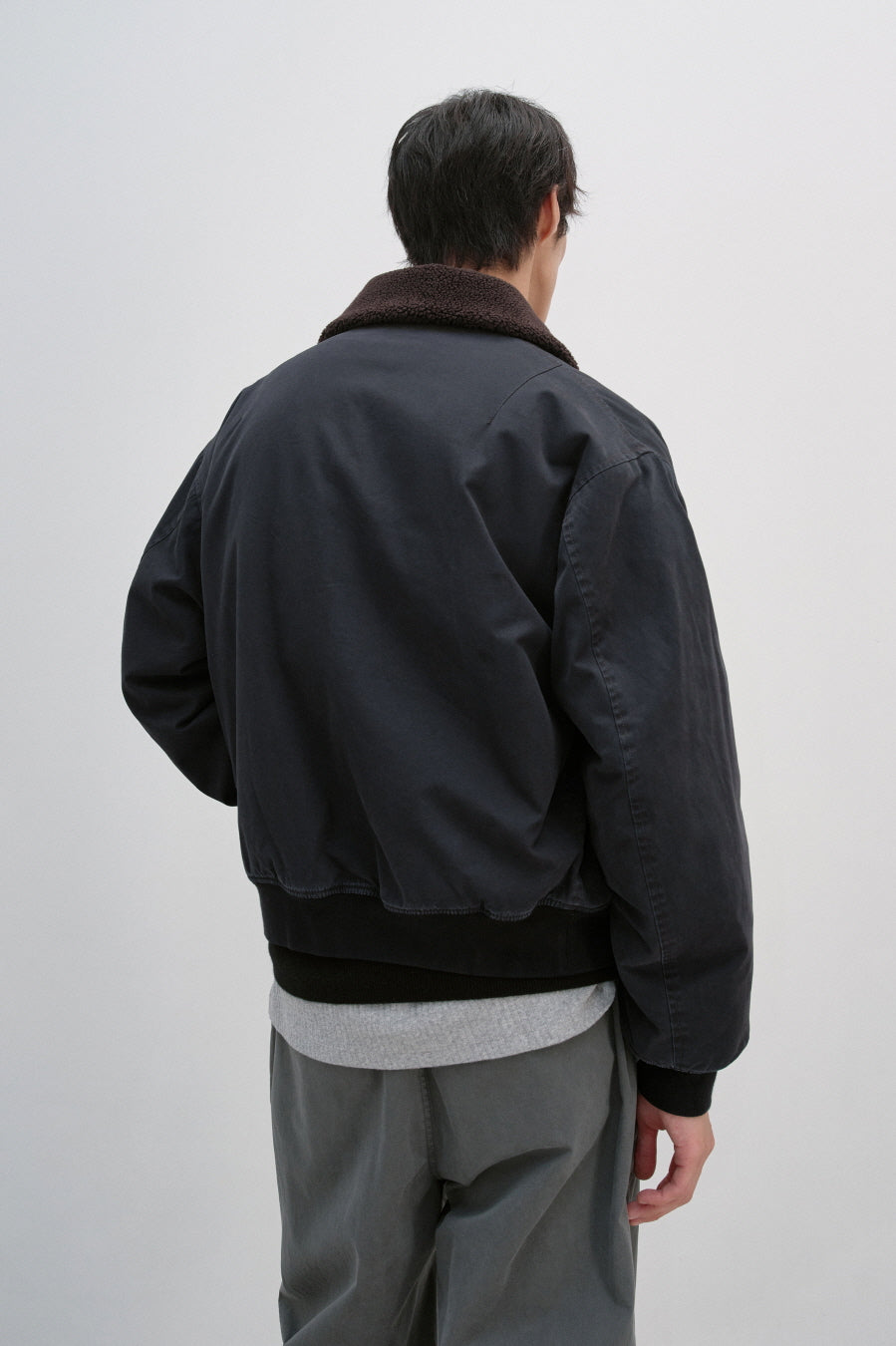 Insilence - Washed Cotton Shearling Bomber Jacket (Black) product image 6 | TRAB K-Fashion Australia