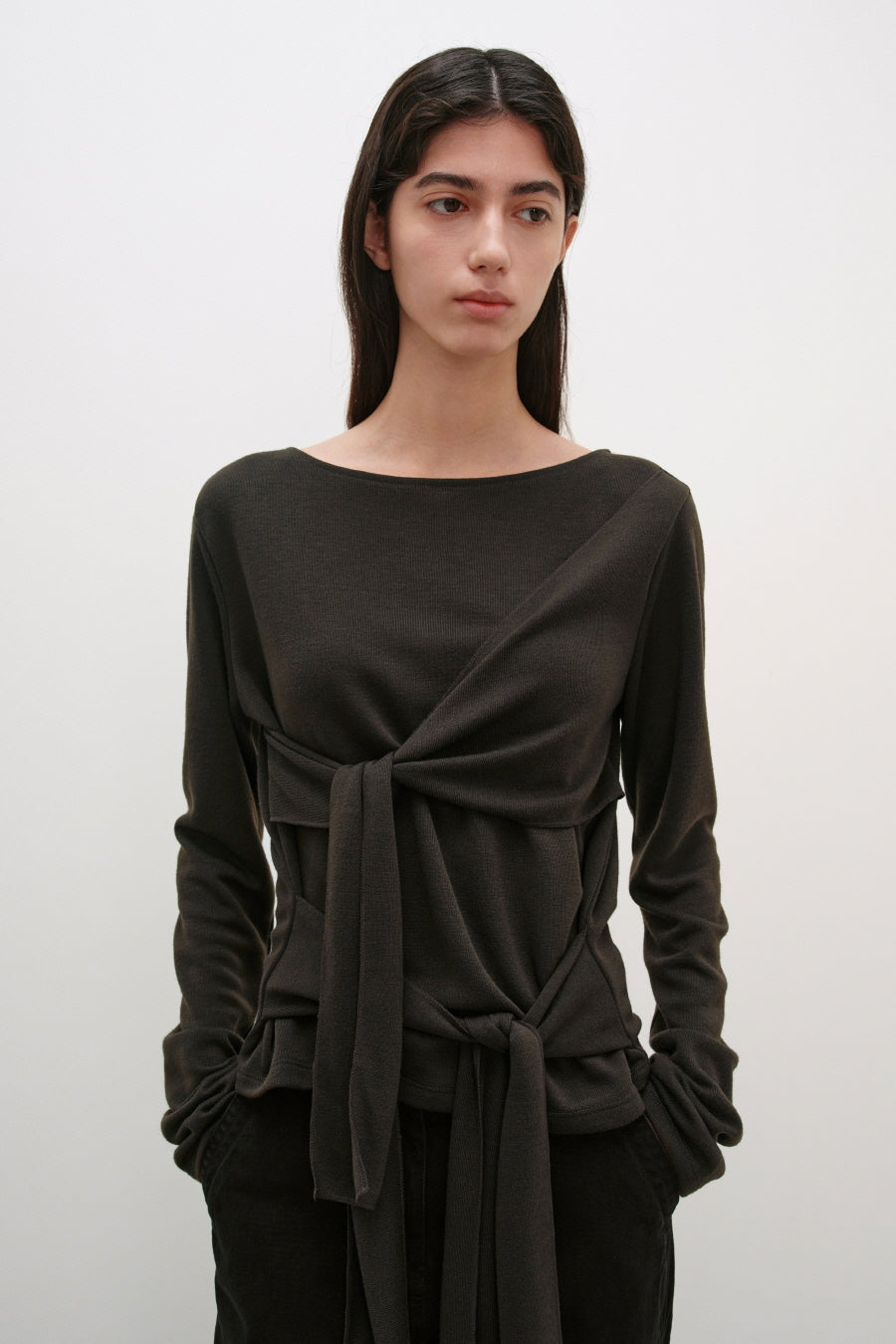 Insilence - Double-Strap Hairy T-Shirt (Brown) product image 1 | TRAB K-Fashion Australia