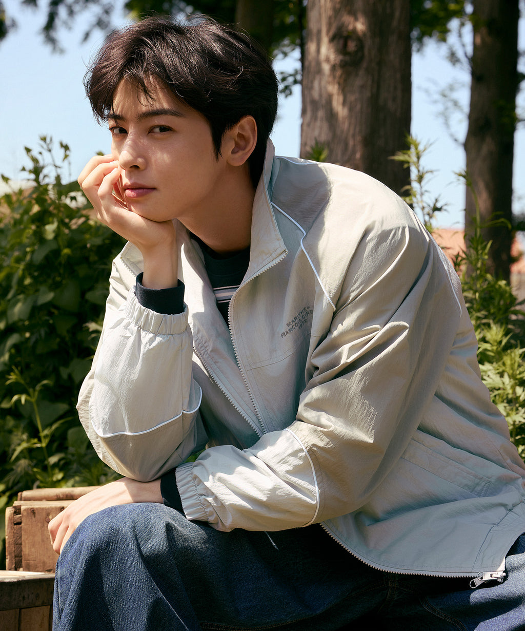 Marithe & Francois Girbaud - Color-block Highneck Windbreaker (Light Gray) product image 2 | TRAB K-Fashion Australia