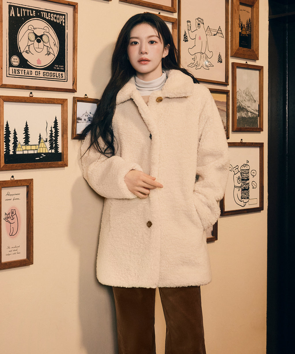Marithe & Francois Girbaud - Mid Shearling Fur Coat (Ivory) product image 2 | TRAB K-Fashion Australia