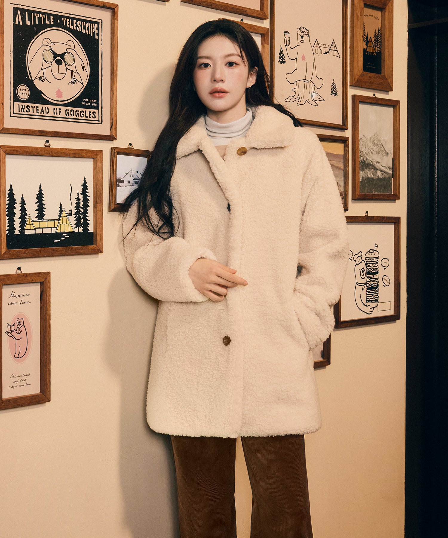 Marithe & Francois Girbaud - Mid Shearling Fur Coat (Ivory) product image 2 | TRAB K-Fashion Australia