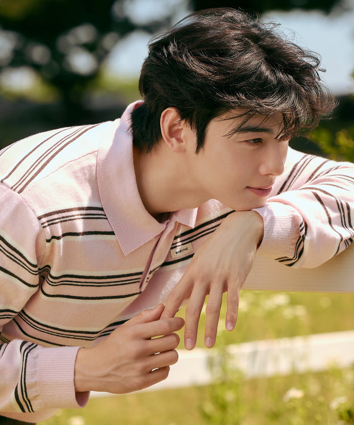 Marithe & Francois Girbaud - Regular Logo Stripe Polo Knit (Pink) product image 2 | TRAB K-Fashion Australia