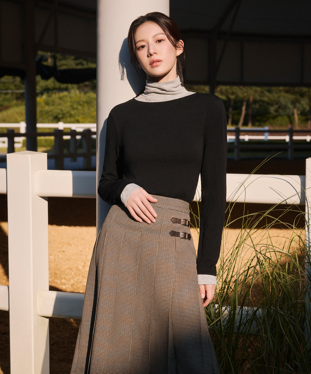 Marithe & Francois Girbaud - Side Buckle Pleated Midi Skirt (Brown) product image 2 | TRAB K-Fashion Australia