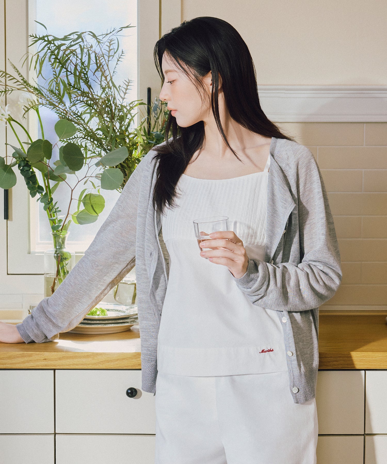 Marithe & Francois Girbaud - Sheer Knit Cardigan (Melange Gray) product image 2 | TRAB K-Fashion Australia