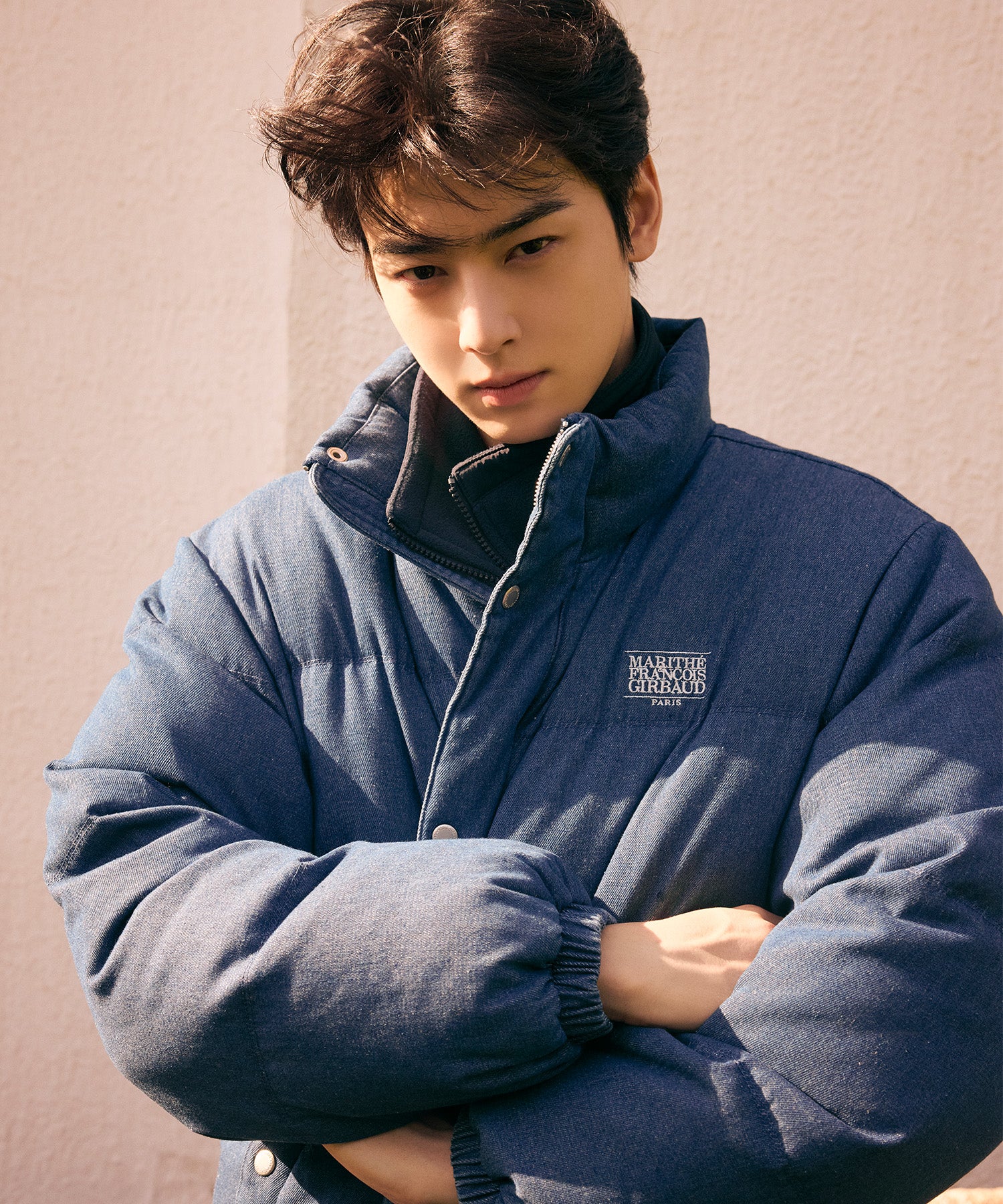 Marithe & Francois Girbaud - Classic Logo Denim Down Jacket (Dark Blue) product image 2 | TRAB K-Fashion Australia