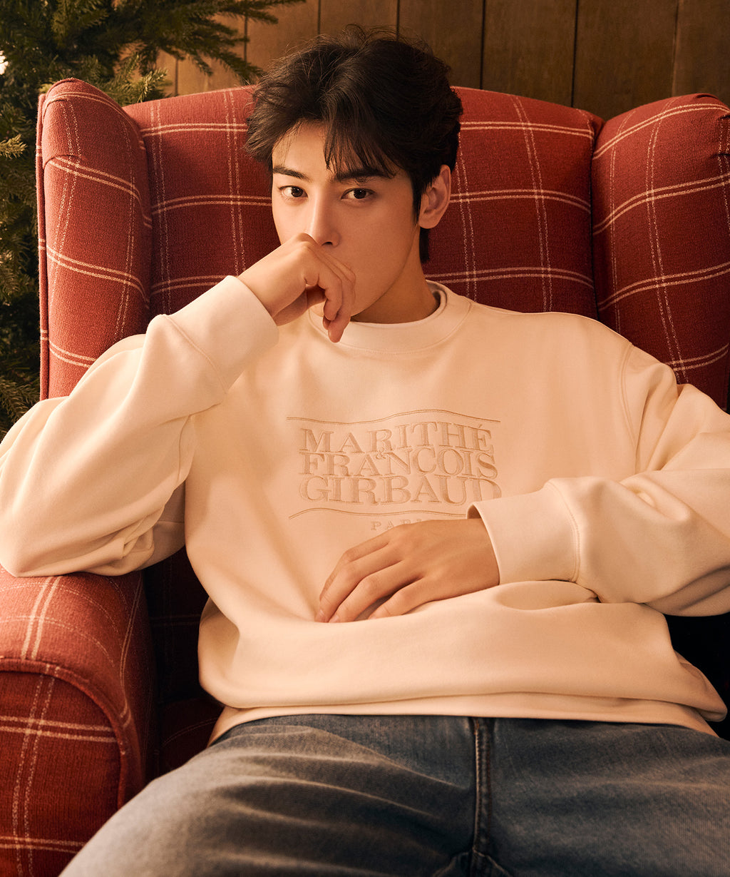 Marithe & Francois Girbaud - Classic Logo Embroidery Sweatshirt (brushed) (Cream) product image 2 | TRAB K-Fashion Australia