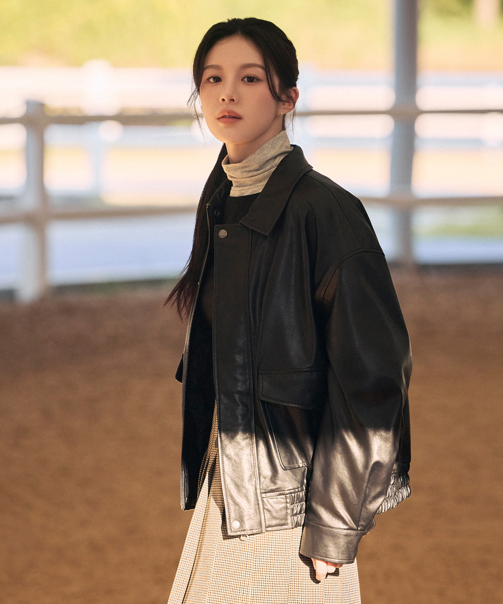 Marithe & Francois Girbaud - Faux Leather Padded Jacket (Black) product image 2 | TRAB K-Fashion Australia