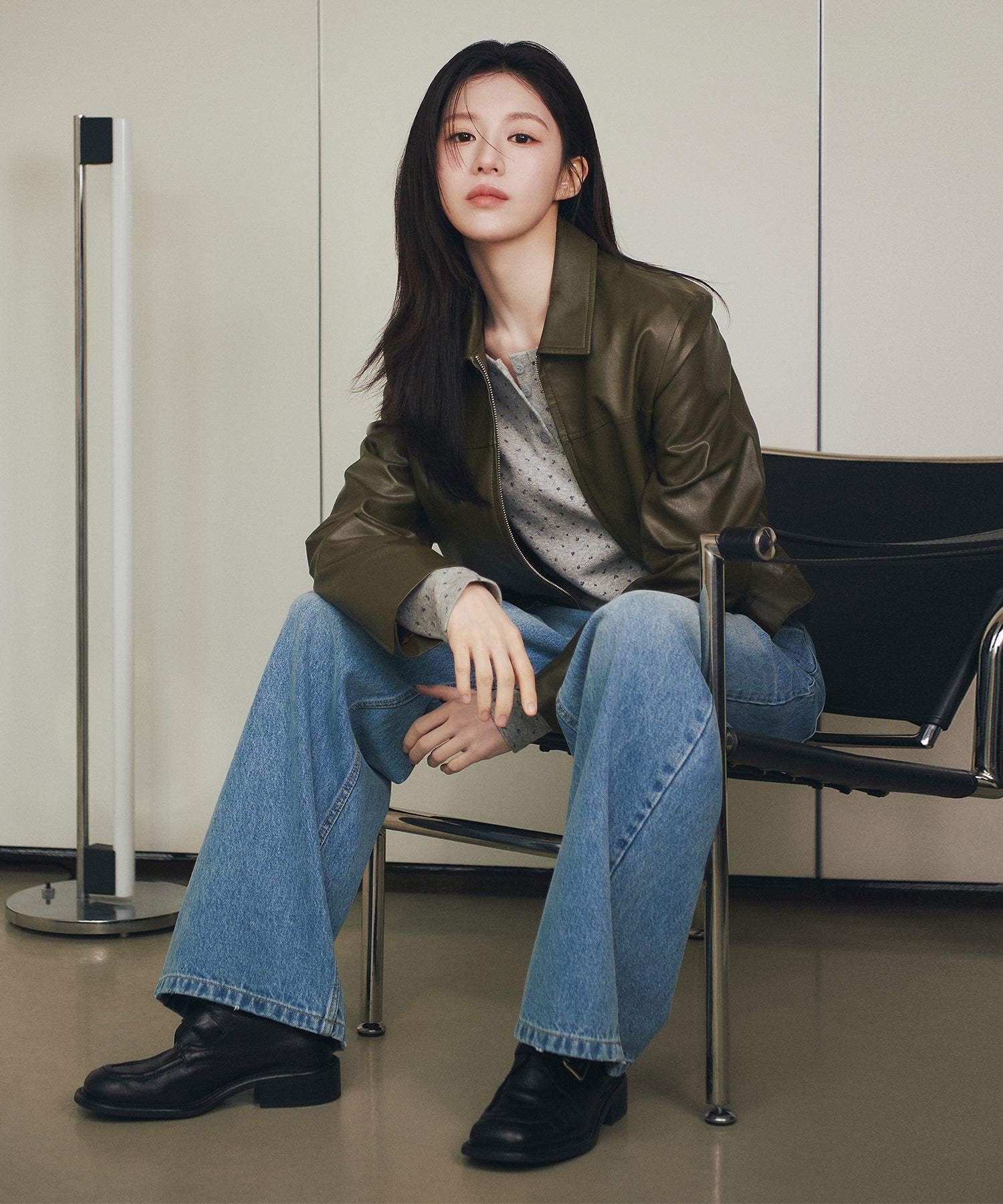 Marithe & Francois Girbaud - Crop Faux Leather Jacket (Khaki) product image 2 | TRAB K-Fashion Australia