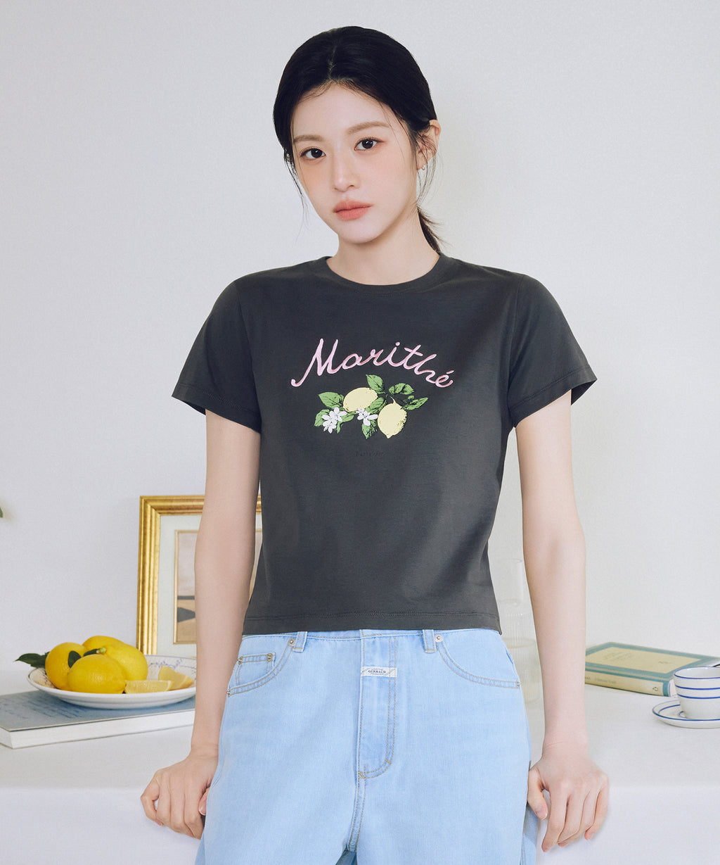 Marithe & Francois Girbaud - [Pre-order – Ships 23 Jun] Lemon Graphic Slim Crop Tee (Charcoal) product image 2 | TRAB K-Fashion Australia