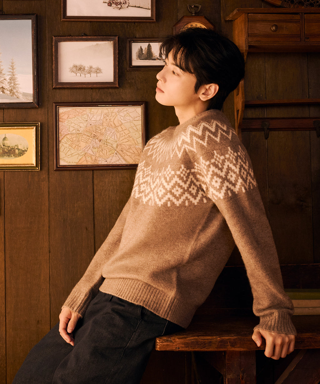 Marithe & Francois Girbaud - Fairisle Crew Neck Knit Pullover (Beige) product image 2 | TRAB K-Fashion Australia
