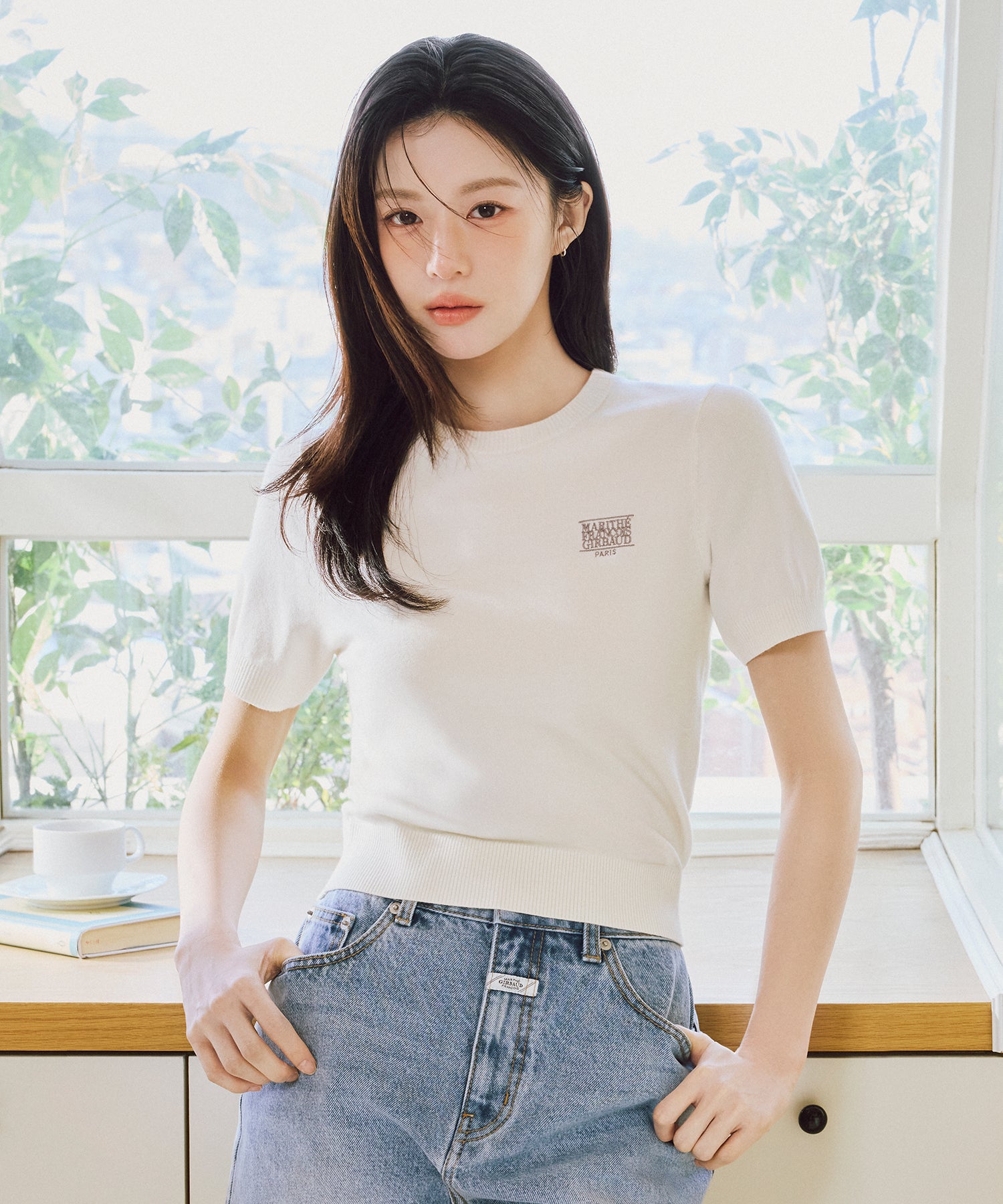 Marithe & Francois Girbaud - Small Classic Logo Half Knit Pullover (Ivory) product image 2 | TRAB K-Fashion Australia