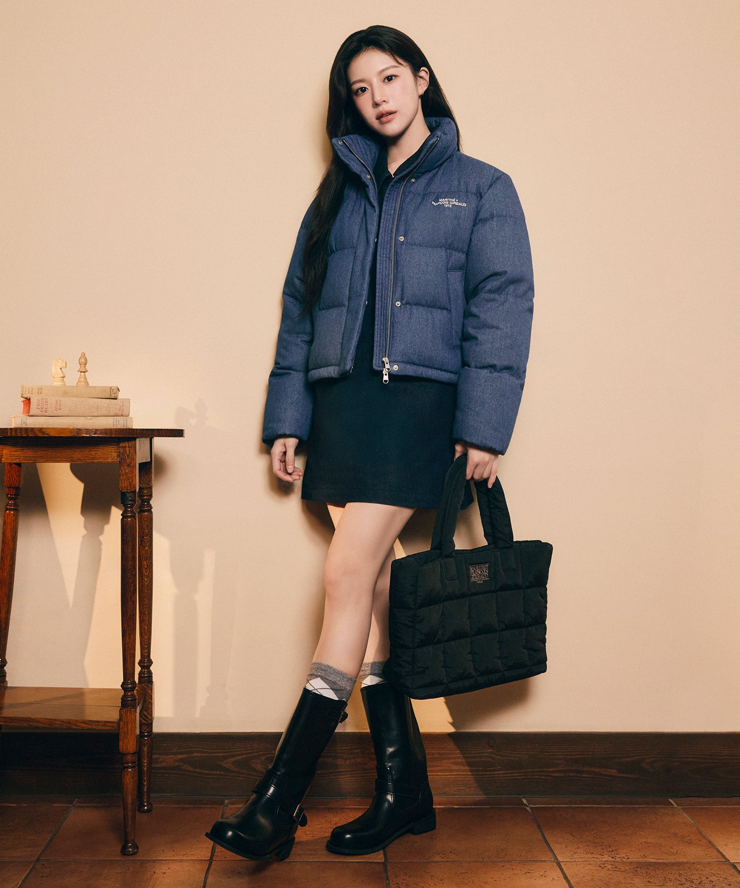 Marithe & Francois Girbaud - Denim Crop Down Jacket (Blue) product image 2 | TRAB K-Fashion Australia
