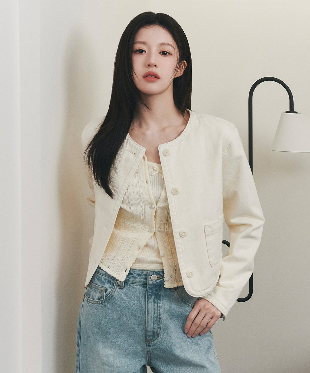 Marithe & Francois Girbaud - Round Neck Denim Jacket (Ecru) product image 2 | TRAB K-Fashion Australia